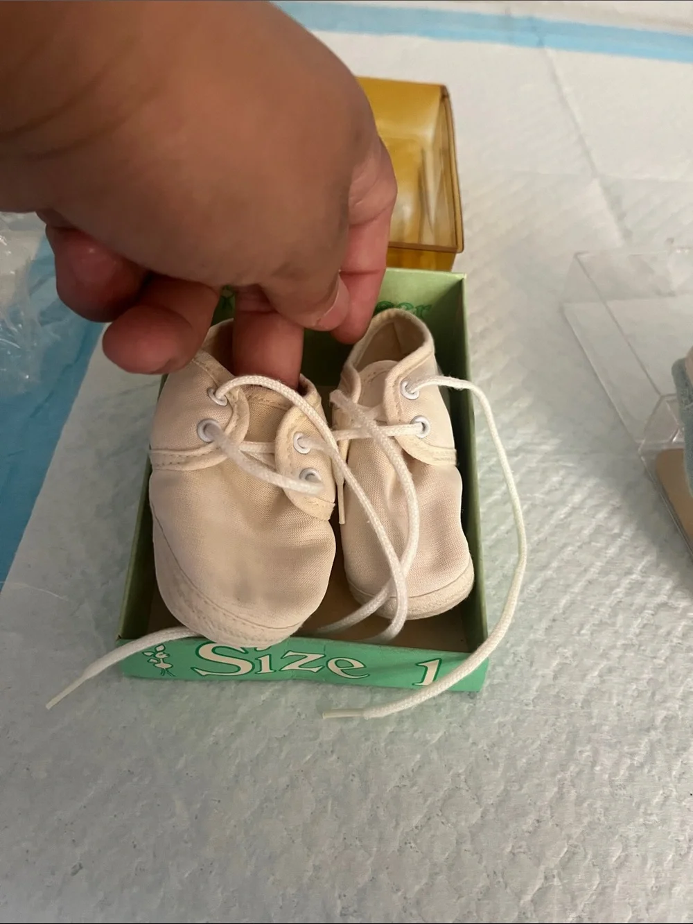 Vintage Cream Baby Lace-Up Booties and White & Light Blue Mary Jane Bootees
